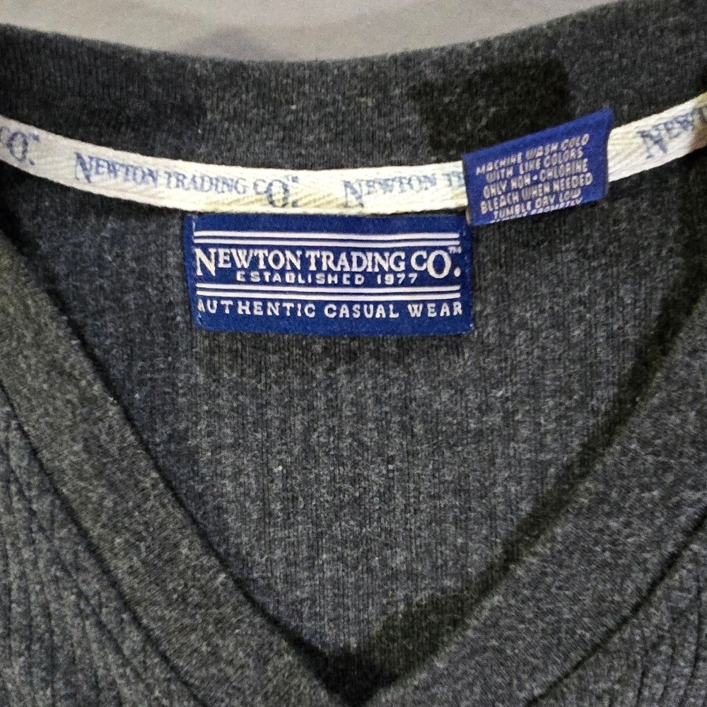 PLUS XXL 2XL Mens Newton Trading Co Gray Ribbed V Neck short sleeve casual Shirt